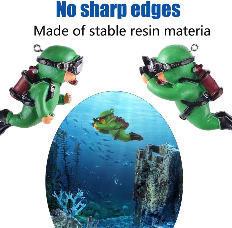 Wonfly 2-Pack Tank Decorations, Cute Little Diver, Aquarium Decoration Accessories Ornaments with Float Ball, Playmate for Tank Suitable for All Kinds of Fish and Tanks (Green) - Image 3